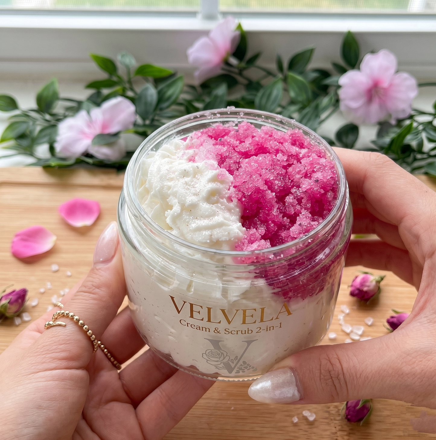 Rosé Petal Dual-Action Whipped Scrub & Cream